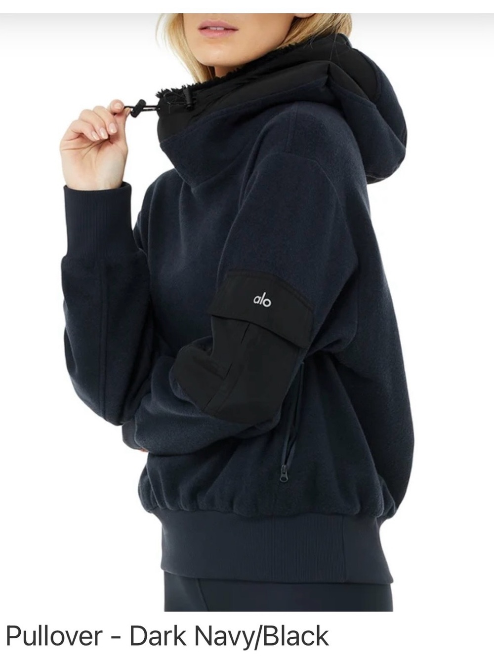 ALO Yoga Chill Pullover Hoodie Navy Sherpa Lined Cargo Pocket M